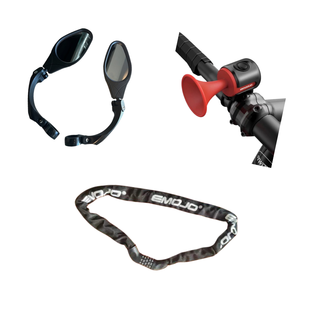 1*rear mirror, 1*horn, 1*chain lock